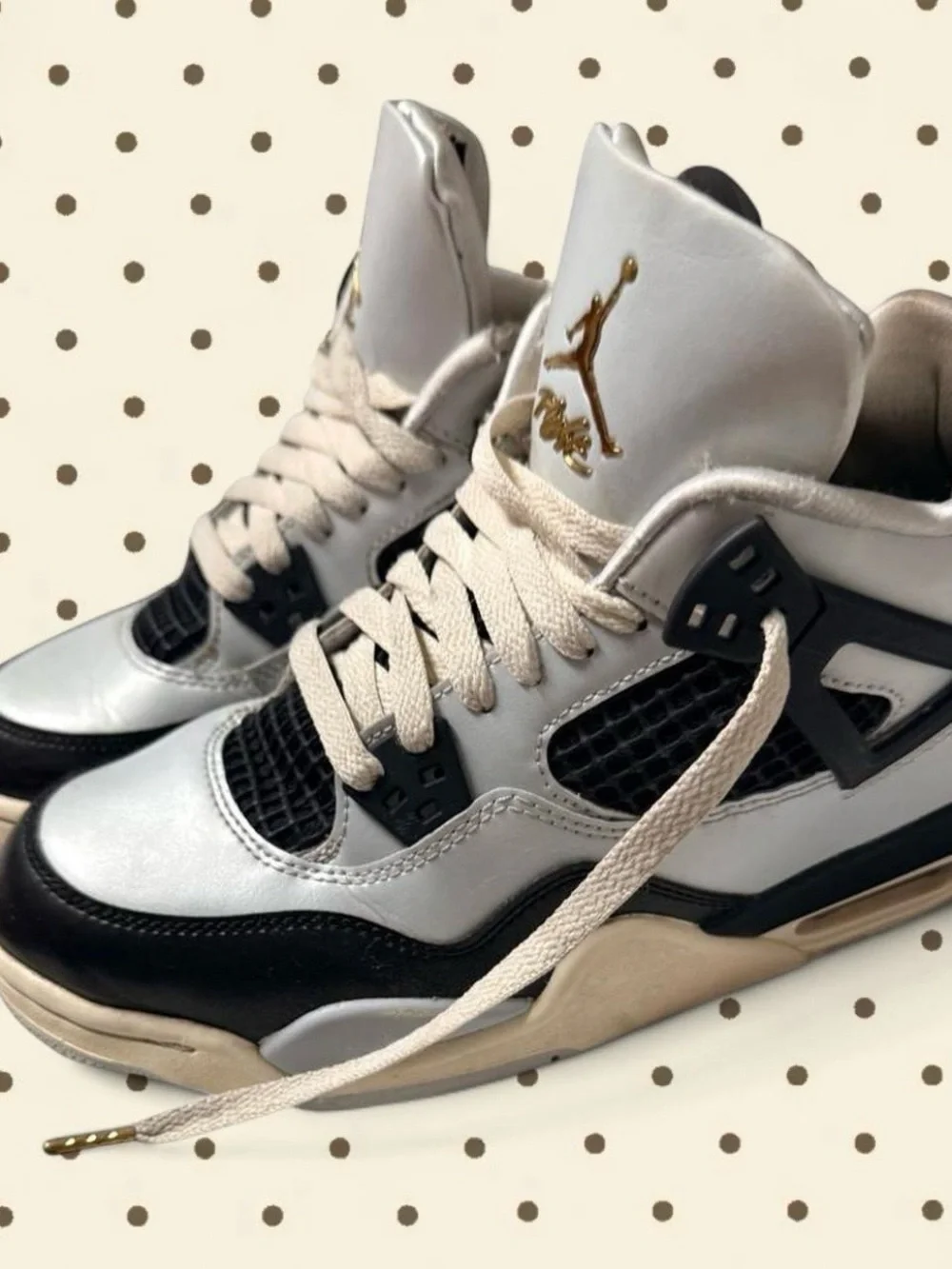 Jordan Retro Sneakers in White, Black & Gold Accents